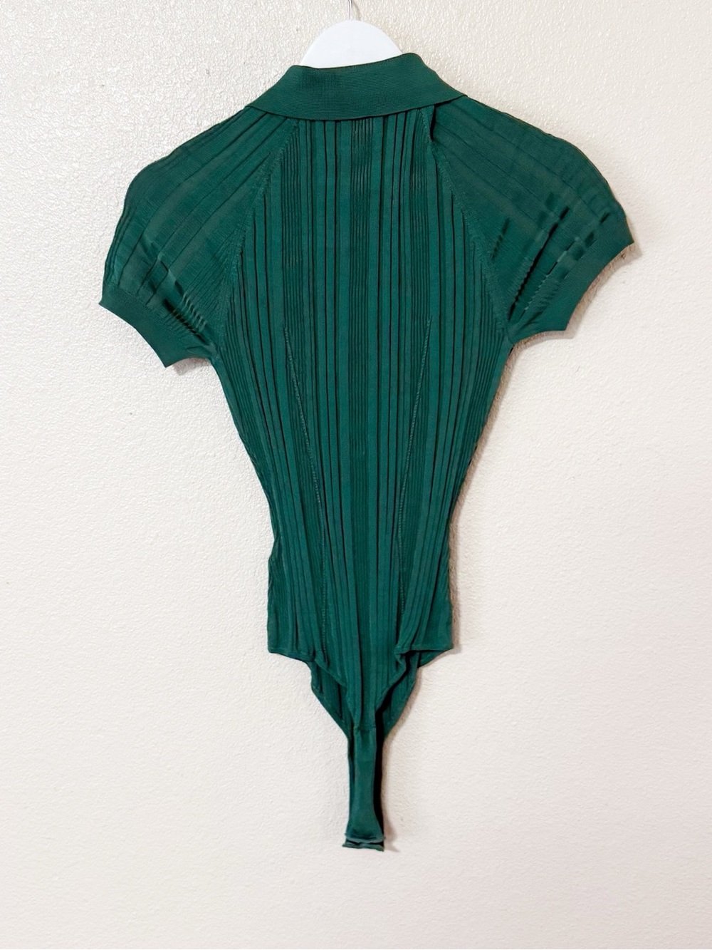 Fleur du Mal Ribbed Collar Button Neck Polo Bodysuit Lucky Green Size Large - Picture 6 of 8